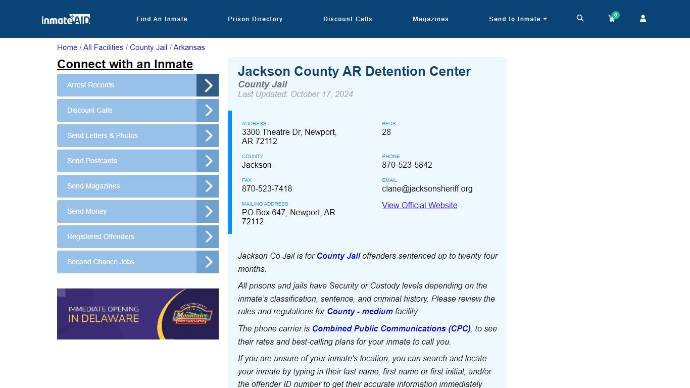 Jackson County AR Detention Center - Inmate Locator